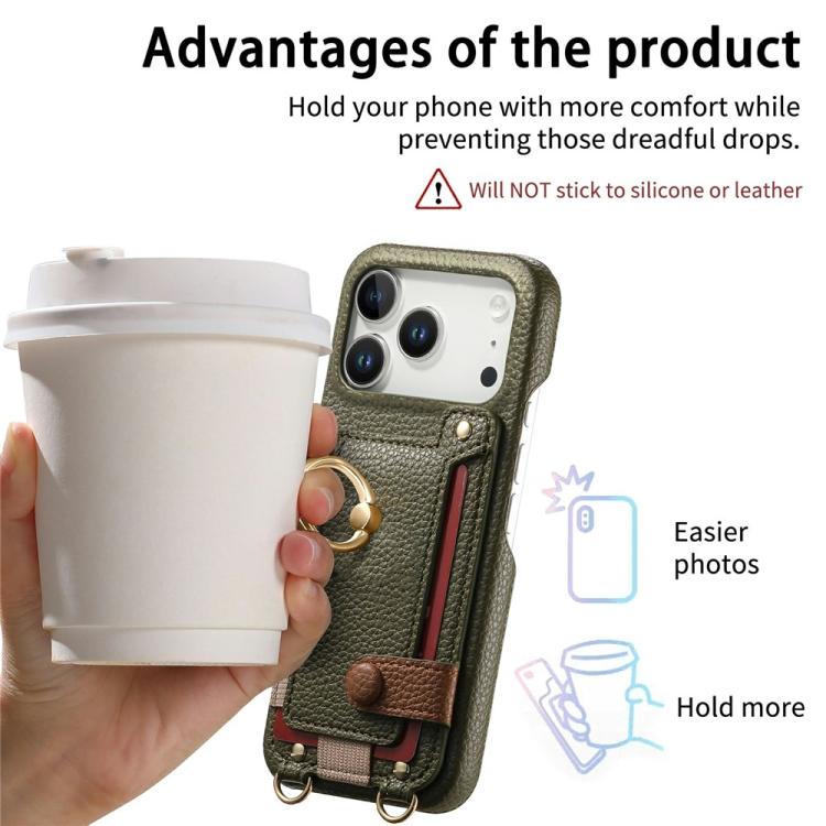 Custodia portafoglio in pelle vegana con anello per iPhone 15 Pro