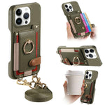 Custodia portafoglio in pelle vegana con anello per iPhone 15 Pro