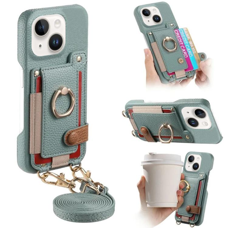 Custodia portafoglio in pelle vegana con anello per iPhone 15 Pro