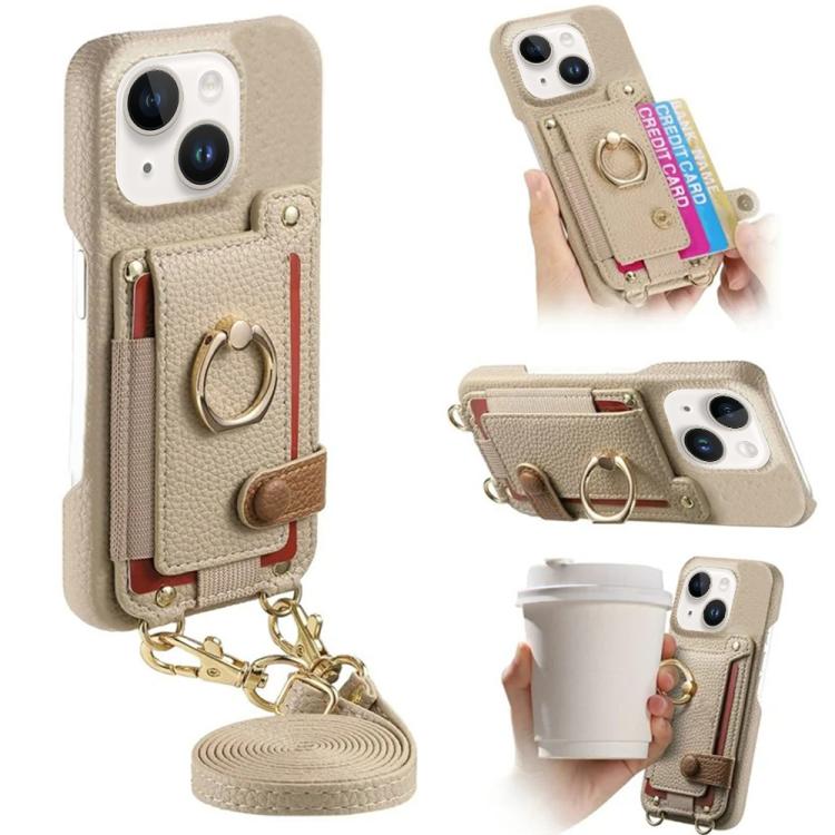 Custodia portafoglio in pelle vegana con anello per iPhone 15 Pro