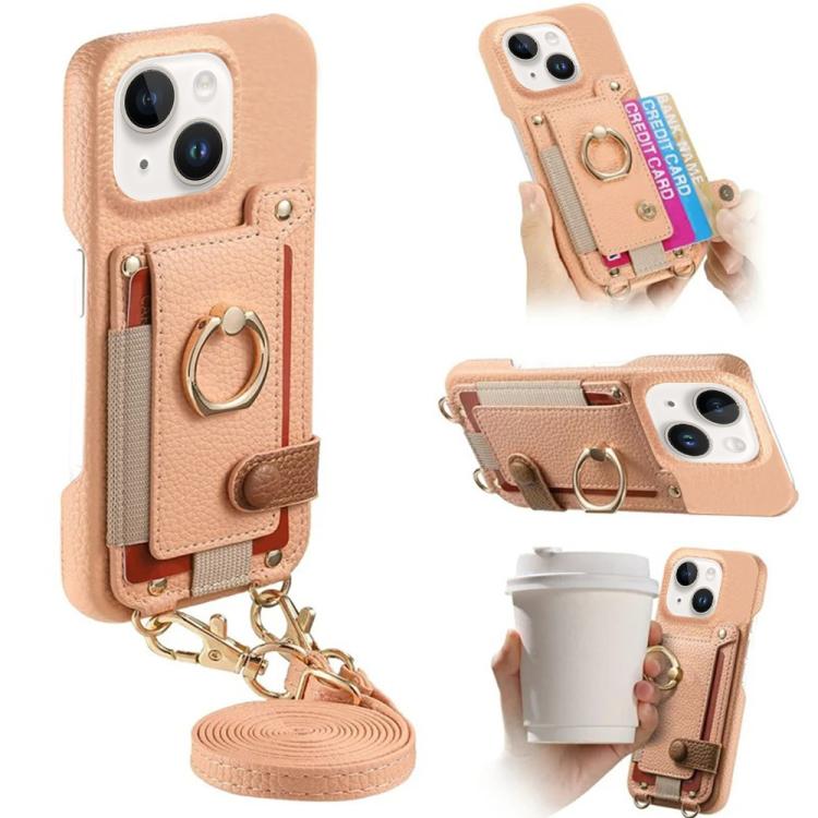Custodia portafoglio in pelle vegana con anello per iPhone 15 Pro