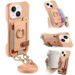 Custodia portafoglio in pelle vegana con anello per iPhone 15