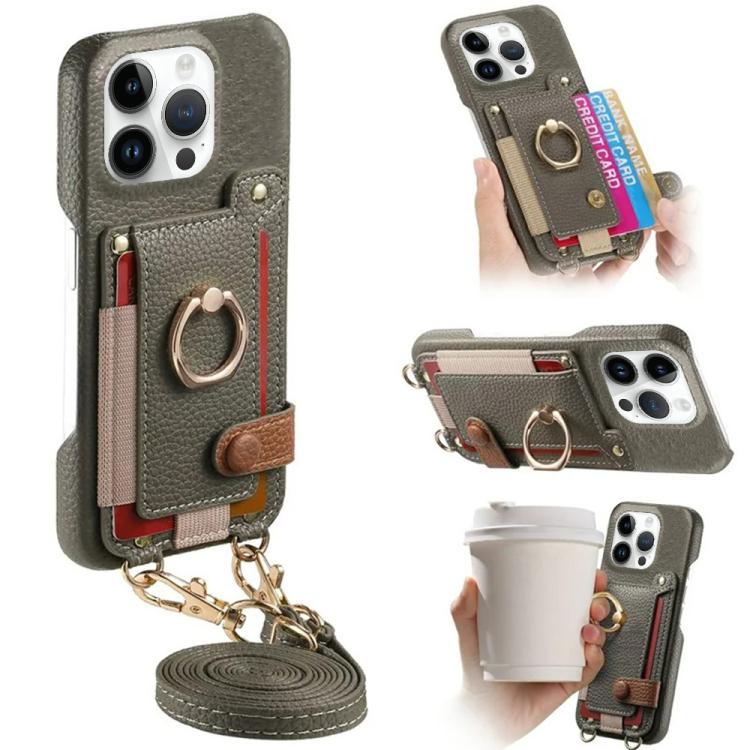 Custodia portafoglio in pelle vegana con anello per iPhone 14 Pro