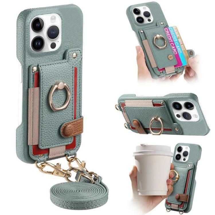 Custodia portafoglio in pelle vegana con anello per iPhone 13 Pro