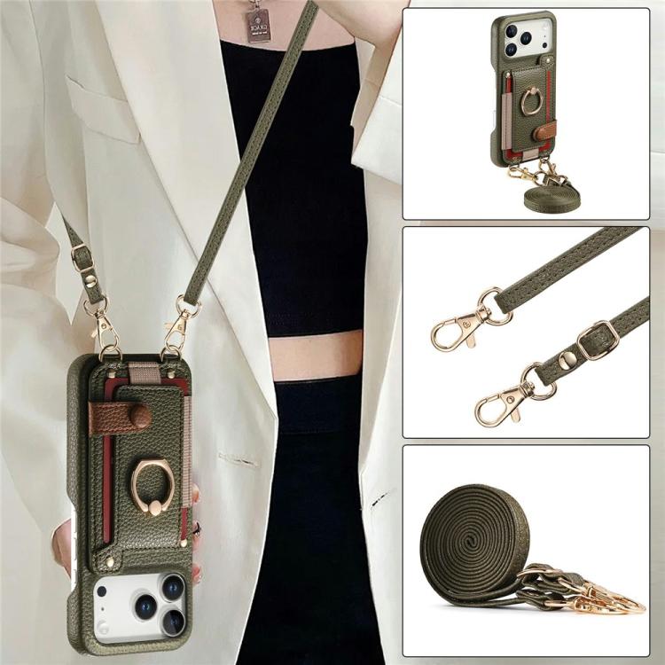 Custodia portafoglio in pelle vegana con anello per iPhone 13 Pro