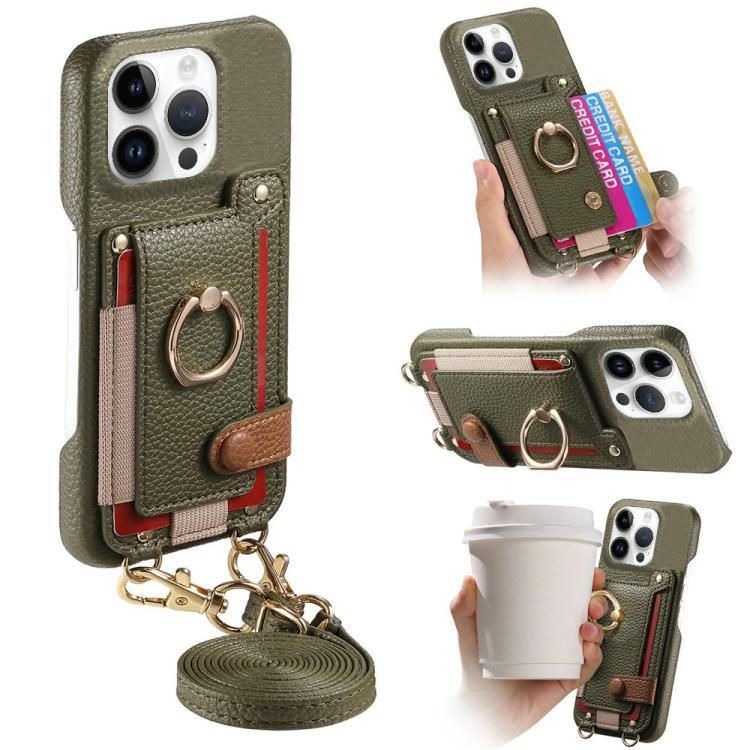 Custodia portafoglio in pelle vegana con anello per iPhone 13 Pro
