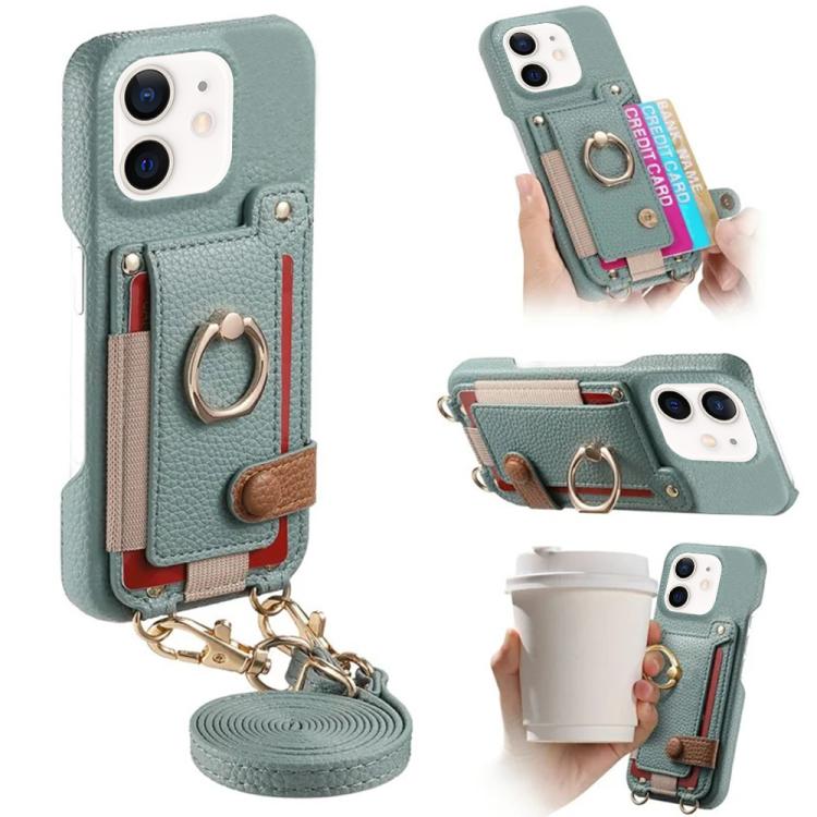 Custodia portafoglio effetto litchi in pelle vegana per iPhone