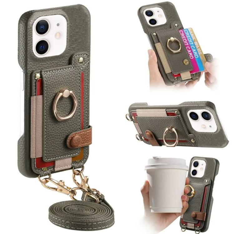 Custodia portafoglio effetto litchi in pelle vegana per iPhone