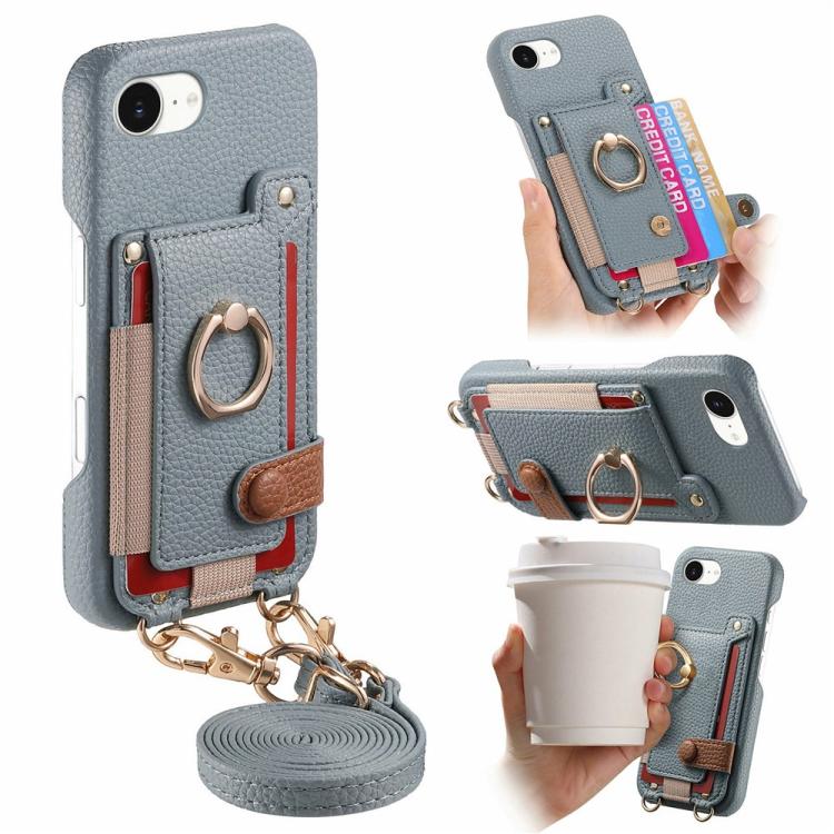 Custodia portafoglio in pelle vegana con anello per iPhone 14 Pro