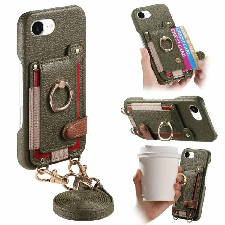 Custodia portafoglio in pelle vegana con anello per iPhone 14 Pro