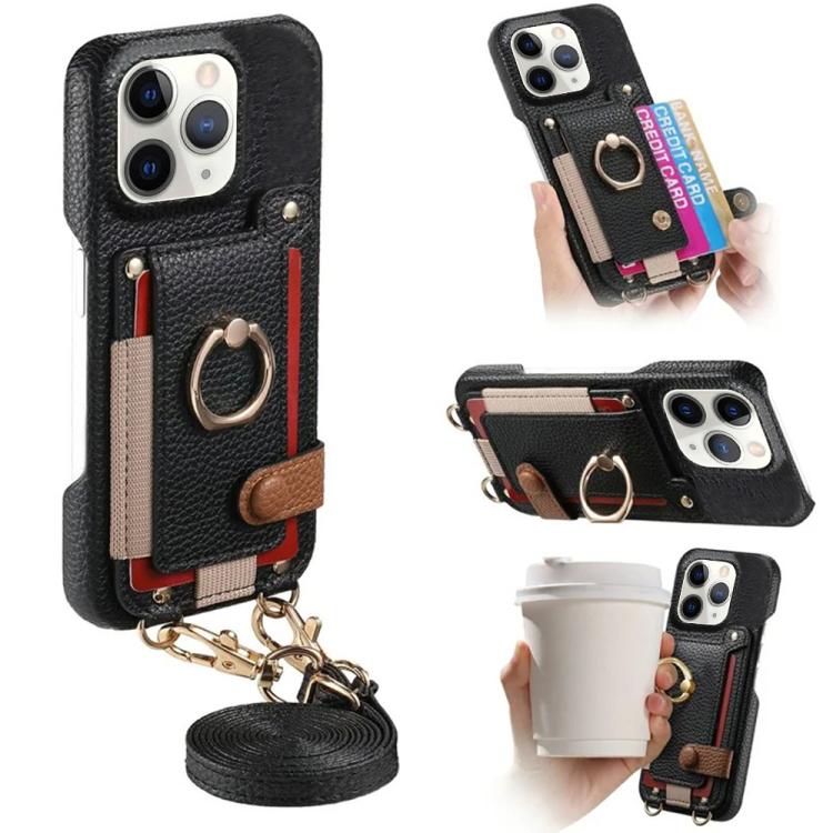 Custodia portafoglio in pelle vegana con anello per iPhone 12 Pro