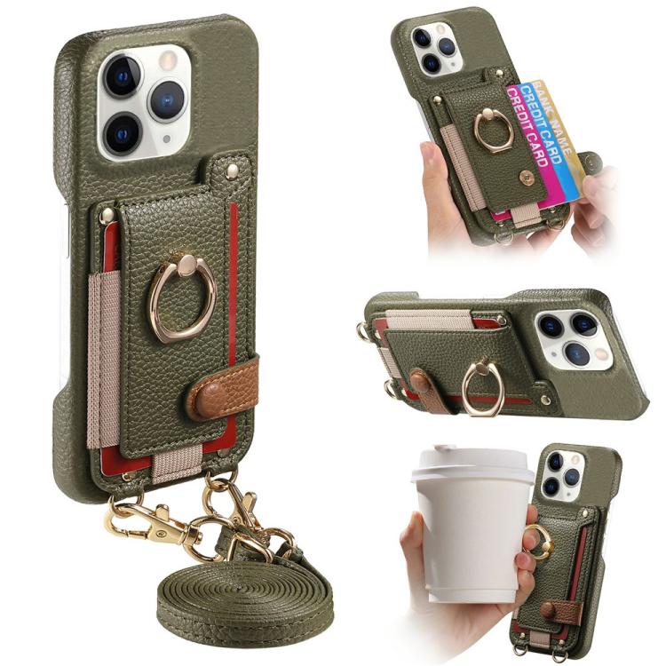 Custodia portafoglio in pelle vegana con anello per iPhone 12 Pro