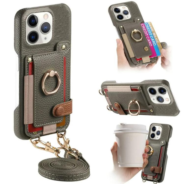 Custodia portafoglio in pelle vegana con anello per iPhone 12 Pro
