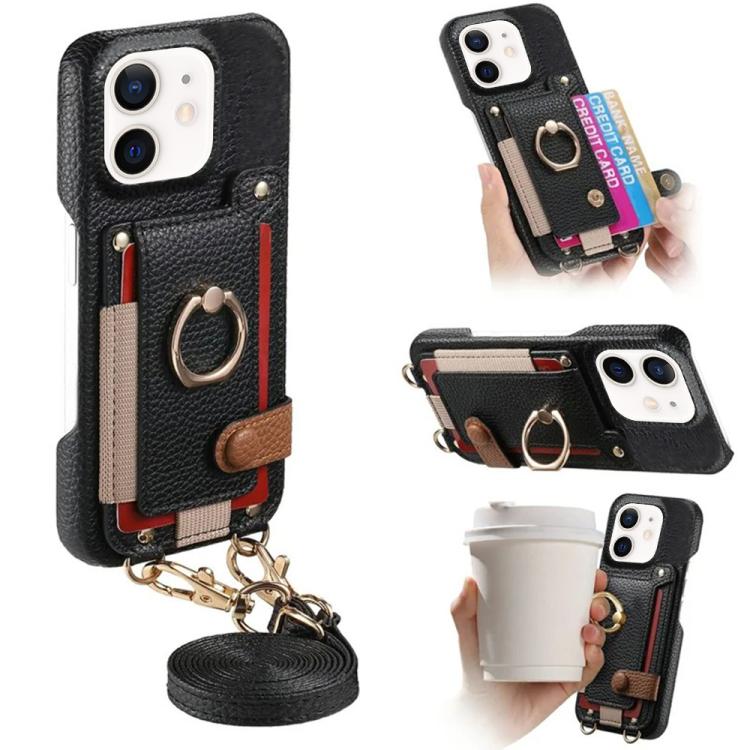 Custodia portafoglio in pelle vegana con anello per iPhone 12 Pro