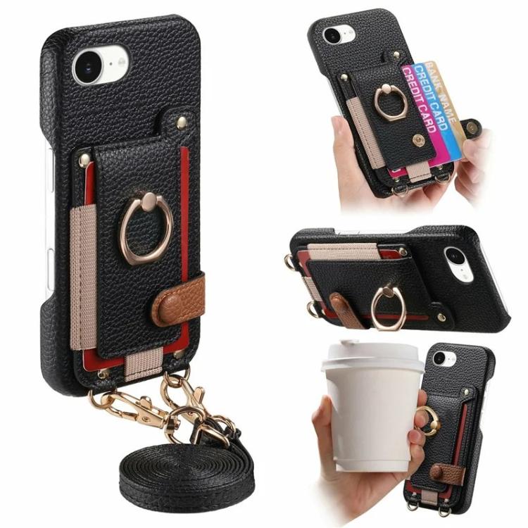 Custodia portafoglio in pelle vegana con anello per iPhone