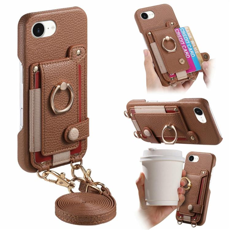 Custodia portafoglio in pelle vegana con anello per iPhone