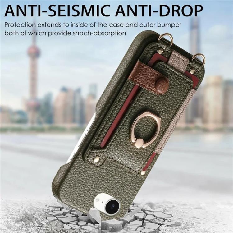 Custodia portafoglio in pelle vegana con anello per iPhone