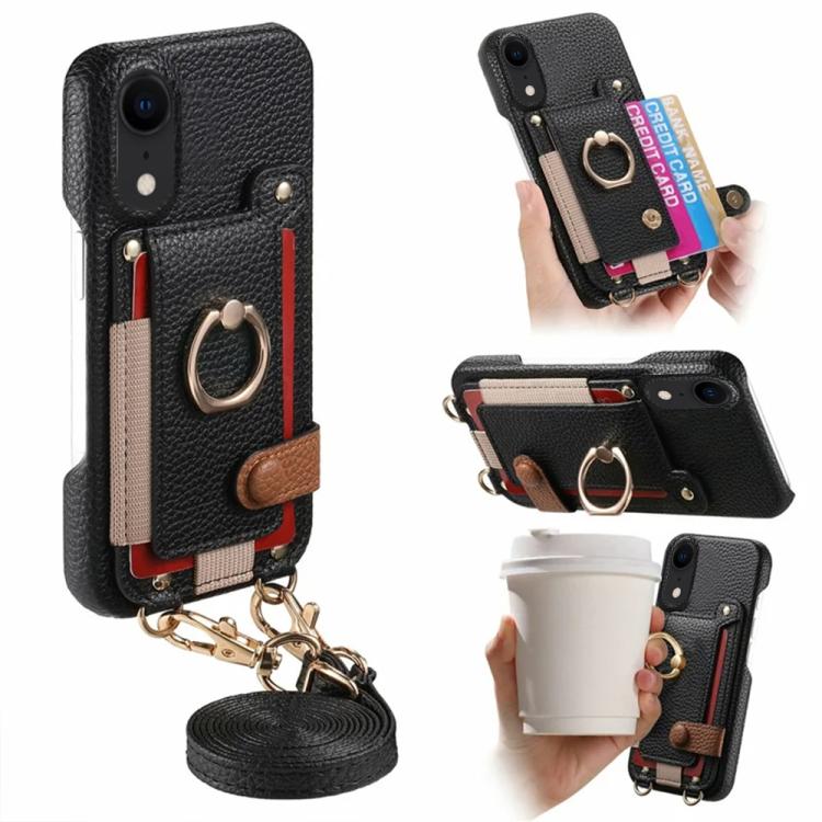 Custodia portafoglio in pelle vegana con anello per iPhone XR
