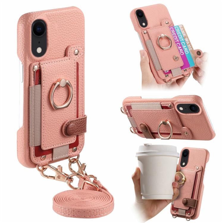Custodia portafoglio in pelle vegana con anello per iPhone XR
