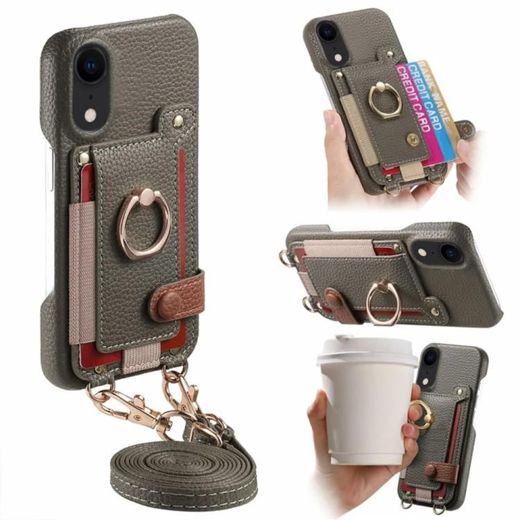 Custodia portafoglio in pelle vegana con anello per iPhone XR