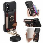 Custodia portafoglio in pelle vegana con anello per iPhone XR