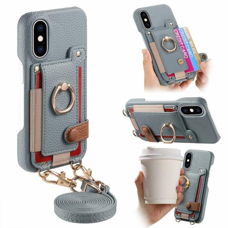 Custodia portafoglio in pelle vegana con anello per iPhone XR