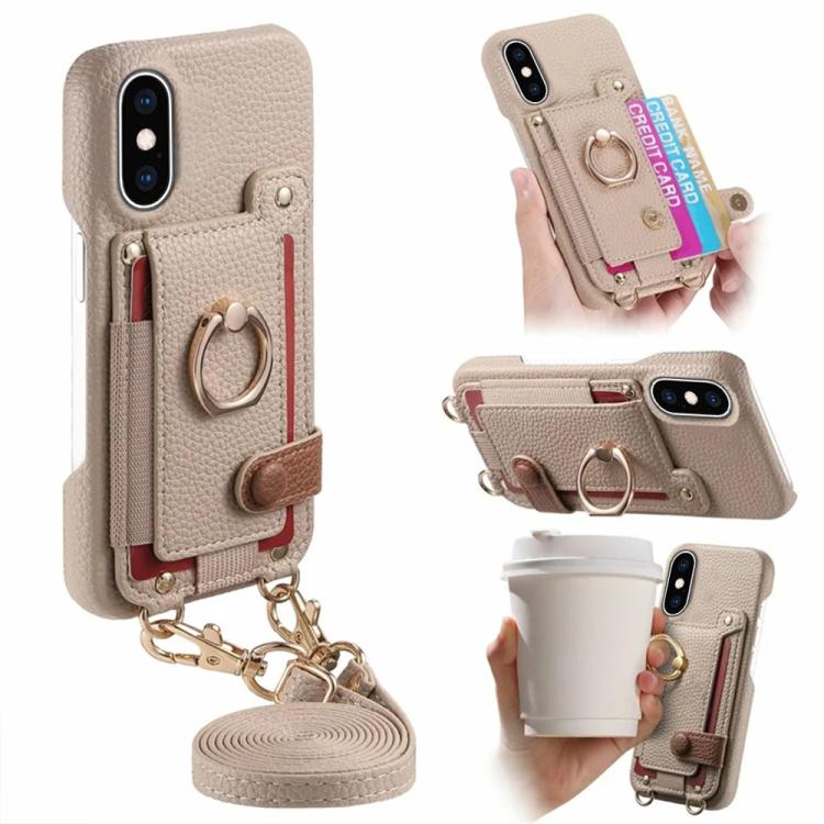Custodia portafoglio in pelle vegana con anello per iPhone XR