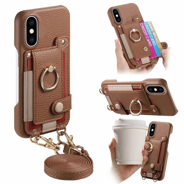 Custodia portafoglio in pelle vegana con anello per iPhone XR