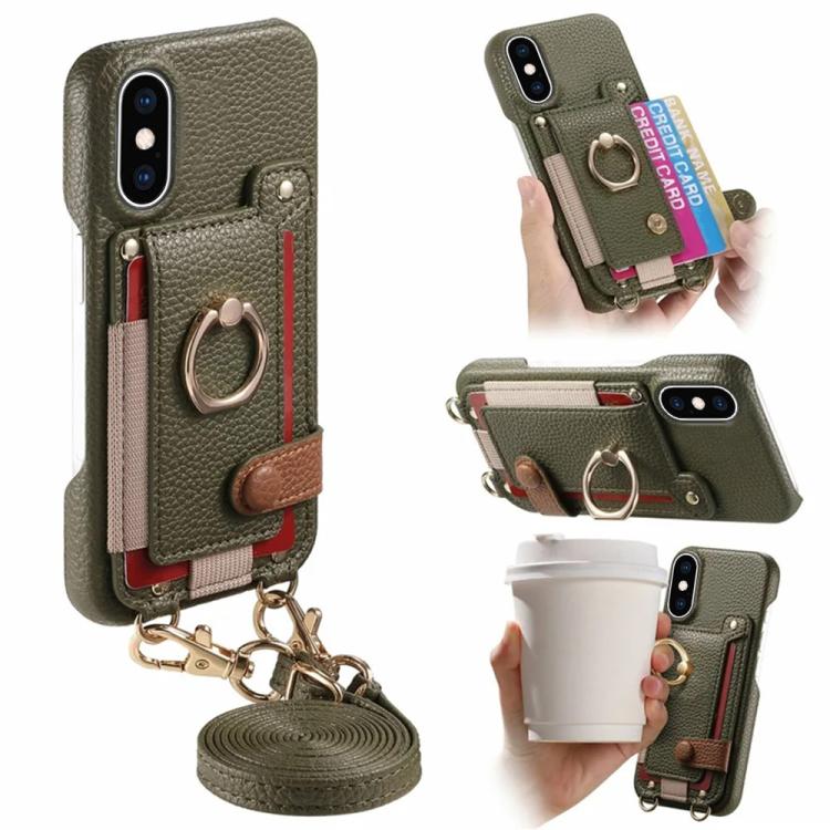 Custodia portafoglio in pelle vegana con anello per iPhone XR