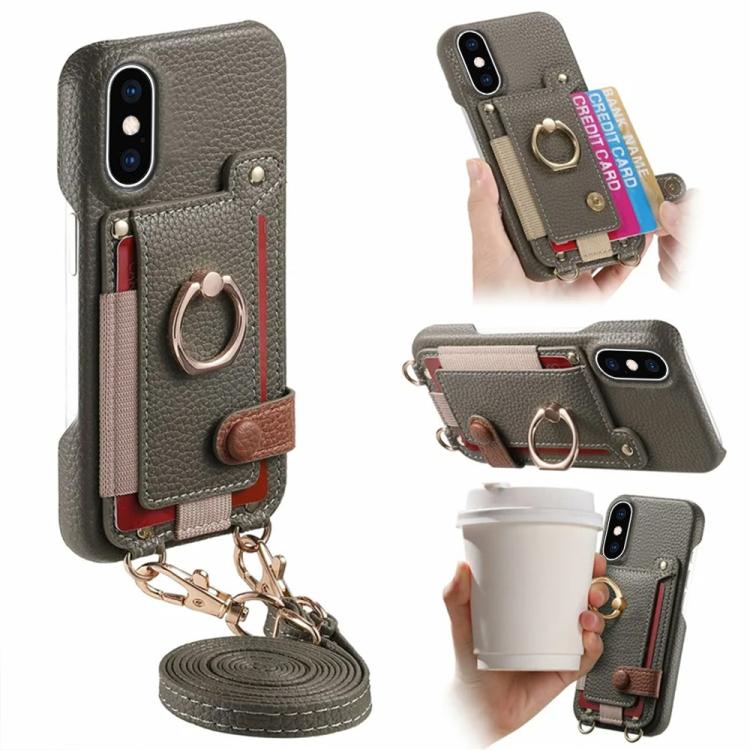 Custodia portafoglio in pelle vegana con anello per iPhone XR
