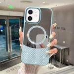 Custodia magnetica con superficie a specchio e strass per iPhone