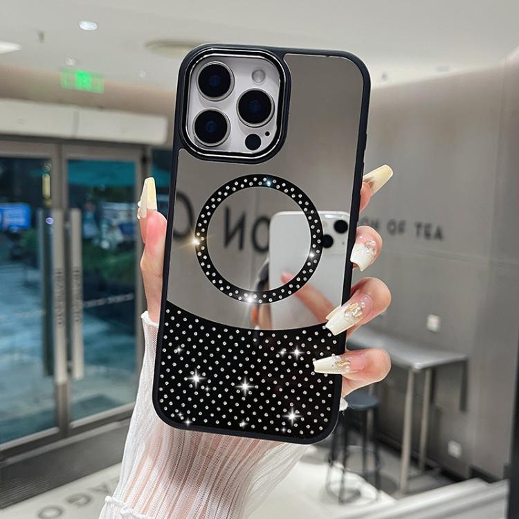 Custodia magnetica con superficie a specchio e strass per iPhone