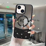 Custodia magnetica con superficie a specchio e strass per iPhone