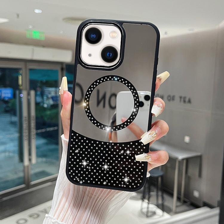 Custodia magnetica con superficie a specchio e strass per iPhone