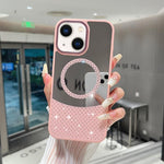 Custodia magnetica specchio con strass per iPhone 14