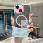 Custodia magnetica con superficie a specchio e strass per iPhone