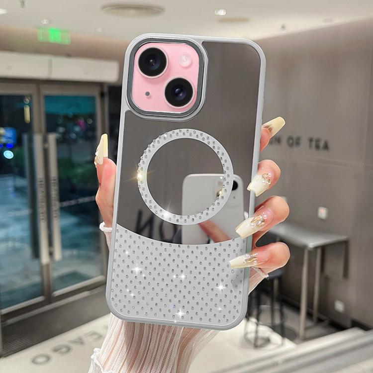 Custodia magnetica con superficie a specchio e strass per iPhone