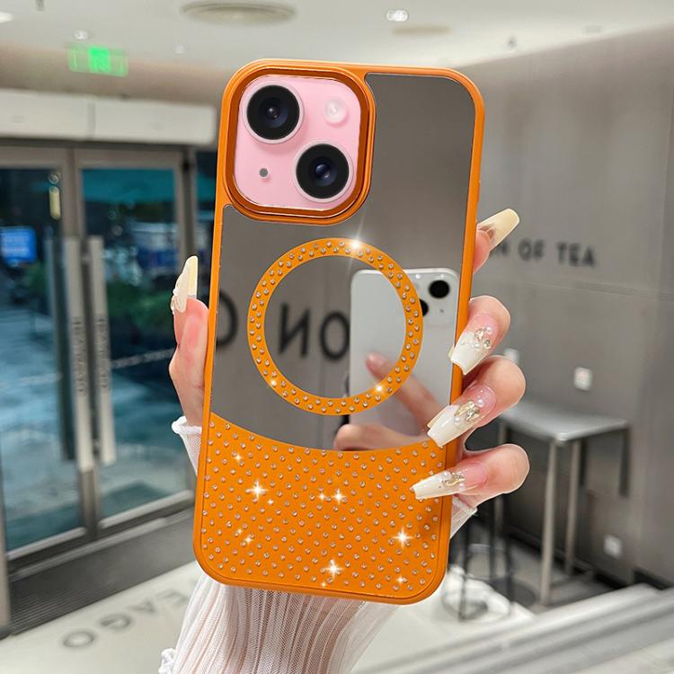 Custodia magnetica con superficie a specchio e strass per iPhone