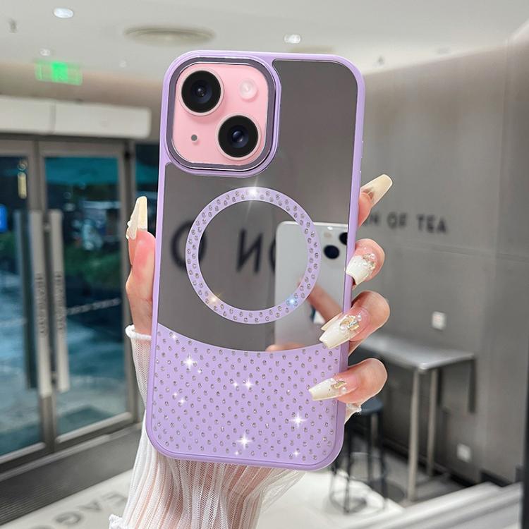 Custodia magnetica con superficie a specchio e strass per iPhone