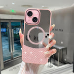 Custodia magnetica con superficie a specchio e strass per iPhone