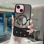 Custodia magnetica con superficie a specchio e strass per iPhone