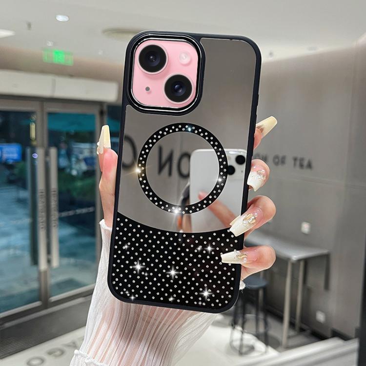 Custodia magnetica con superficie a specchio e strass per iPhone