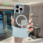 Custodia magnetica con superficie a specchio e strass per iPhone