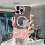 Custodia magnetica con superficie a specchio e strass per iPhone