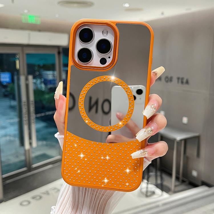 Custodia magnetica con specchio e strass per iPhone