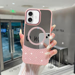 Custodia magnetica con specchio e strass per iPhone