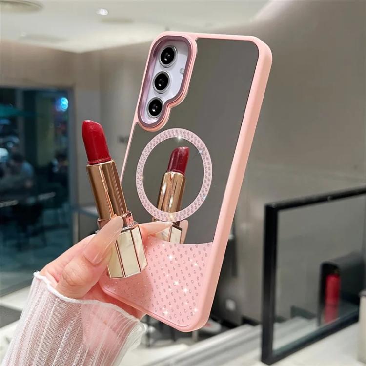 Custodia magnetica per telefono con superficie a specchio in cristallo e strass., For Samsung Galaxy S25 / S24 5G, For Samsung Galaxy S25+ / S24+ 5G, For Samsung Galaxy S25 Ultra 5G