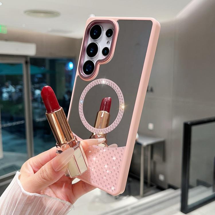 Custodia magnetica per telefono con superficie a specchio in cristallo e strass., For Samsung Galaxy S25 / S24 5G, For Samsung Galaxy S25+ / S24+ 5G, For Samsung Galaxy S25 Ultra 5G