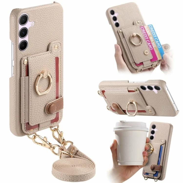 Portafoglio ad anello con texture litchi in pelle vegana + custodia per telefono in PC con tracolla, For Samsung Galaxy A36 5G, For Samsung Galaxy A16 5G / 4G, For Samsung Galaxy A25 5G / 4G