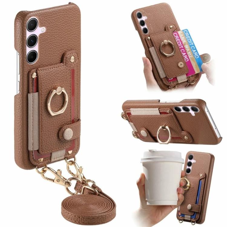 Portafoglio ad anello con texture litchi in pelle vegana + custodia per telefono in PC con tracolla, For Samsung Galaxy A36 5G, For Samsung Galaxy A16 5G / 4G, For Samsung Galaxy A25 5G / 4G